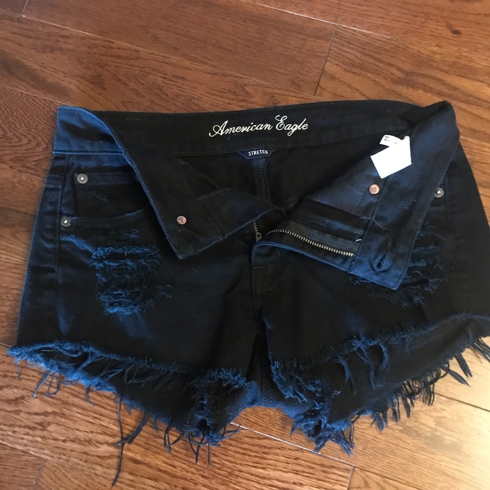 American Eagle Low Rise Destroyed Fringed Hi Rise Shorts